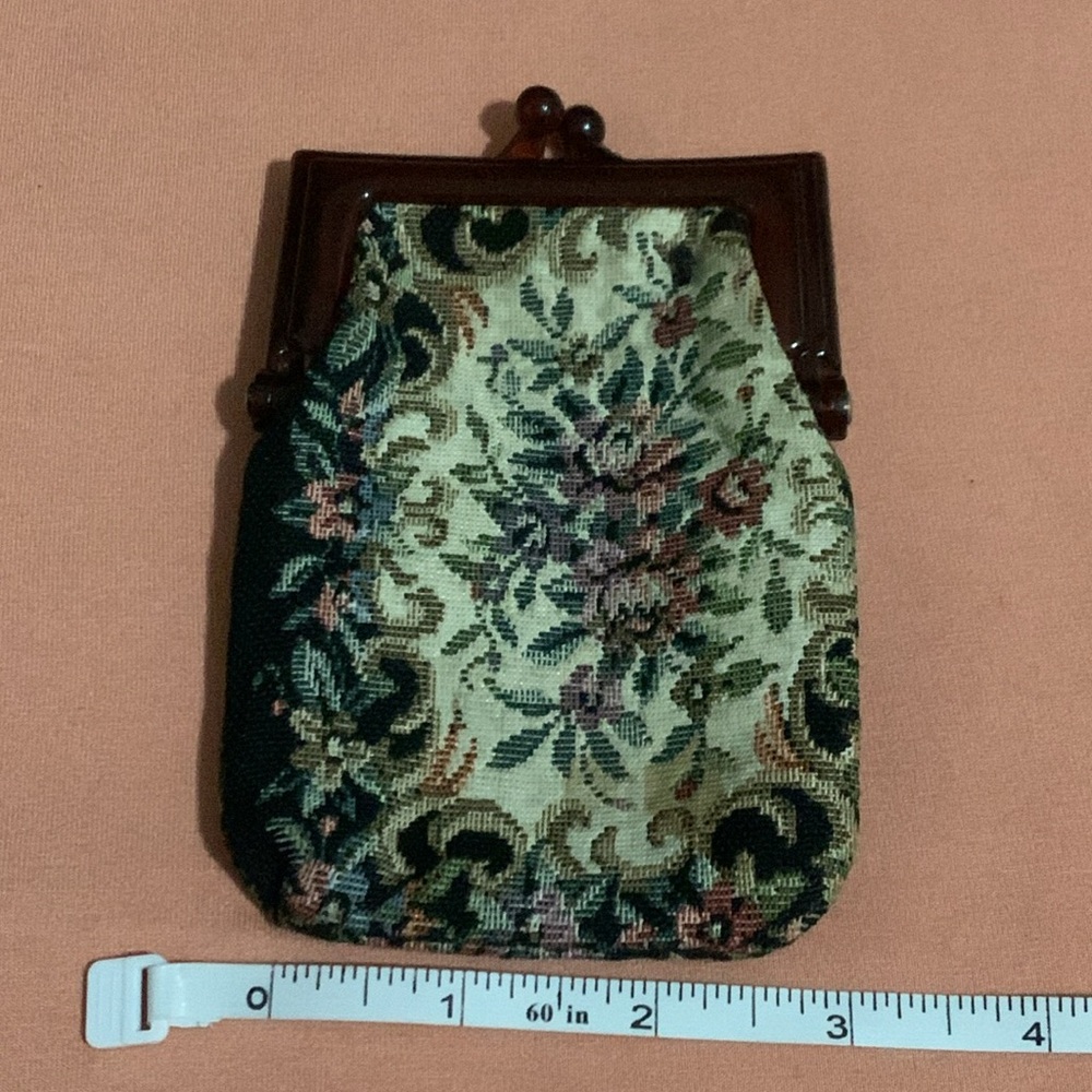 Vintage Tapestry Cloth Kisslock Coin Purse 70s 3”x5” - Picture 3 of 5
